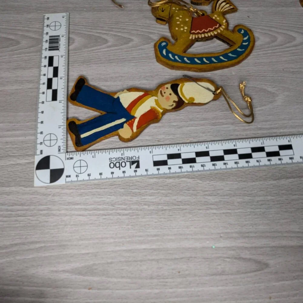 Vintage 1970s Hand Painted Flat Hard Board Christmas Ornaments Set of 8